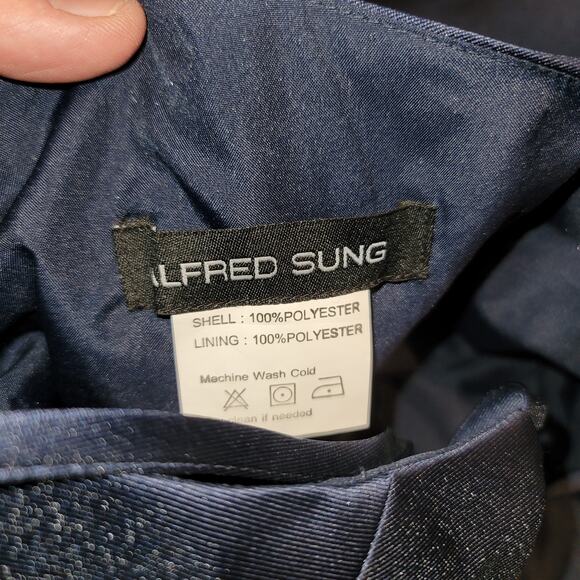 Alfred Sung V-Neck Criss Cross Back Satin Night Out Dress Midnight Blue Size 6 - Picture 5 of 6